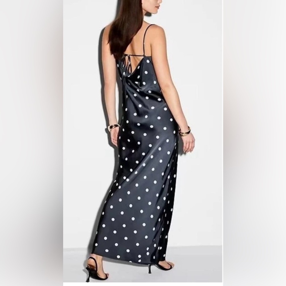 Black Polka Dot Satin Slip Dress - Picture 2 of 3